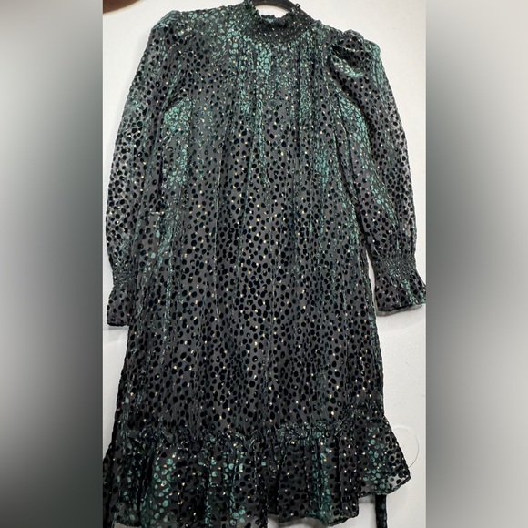 Alex Marie Emerald Green Victorian Feminine High Neck Holiday Dress| Size 12 - Picture 6 of 13